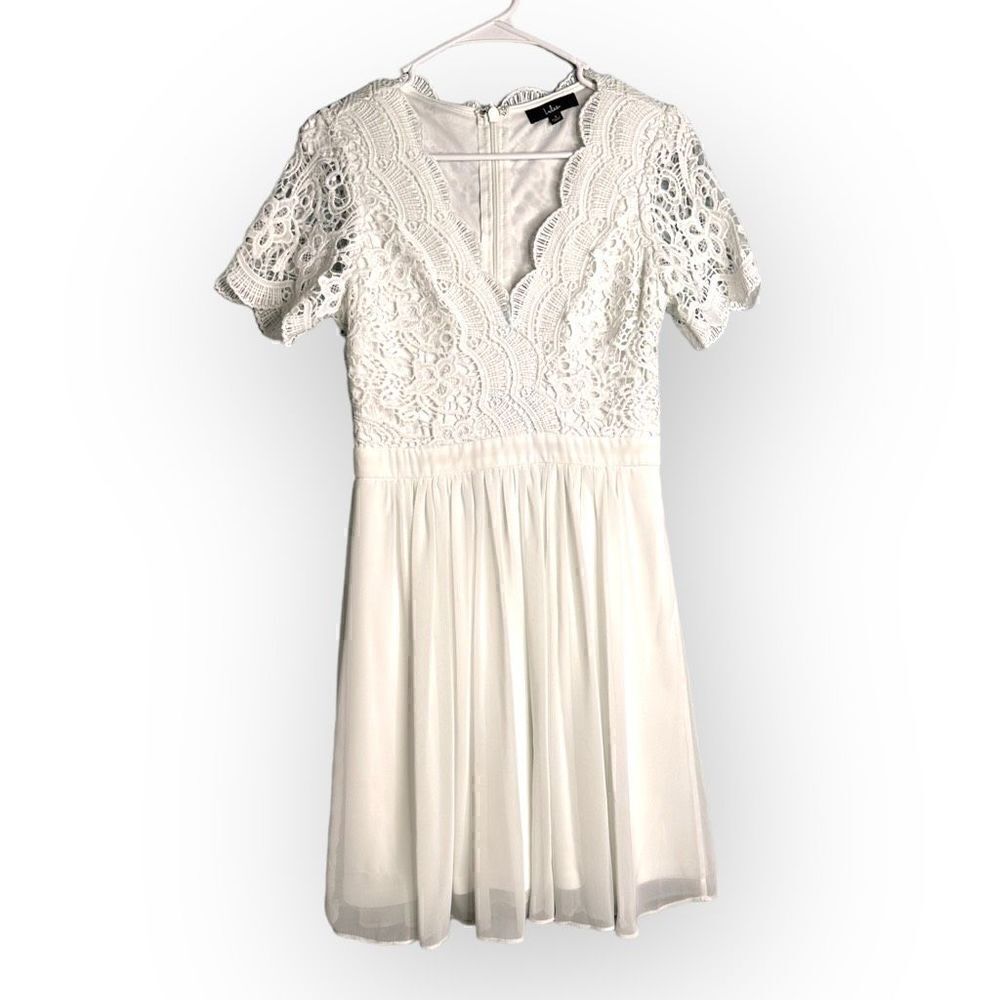 Lulu’s Angel in Disguise skater dress white lace women’s size small